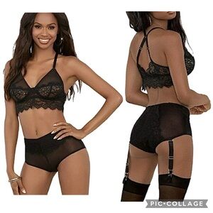 NWT! Escante Sensational Multiwear Bra & Garterbelt Set w/Hose